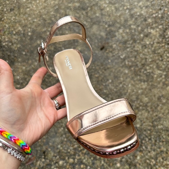 Gorgeous Like New Coach Rose Gold Sexy Silver Studded Balls Chunky Heel - Picture 8 of 17
